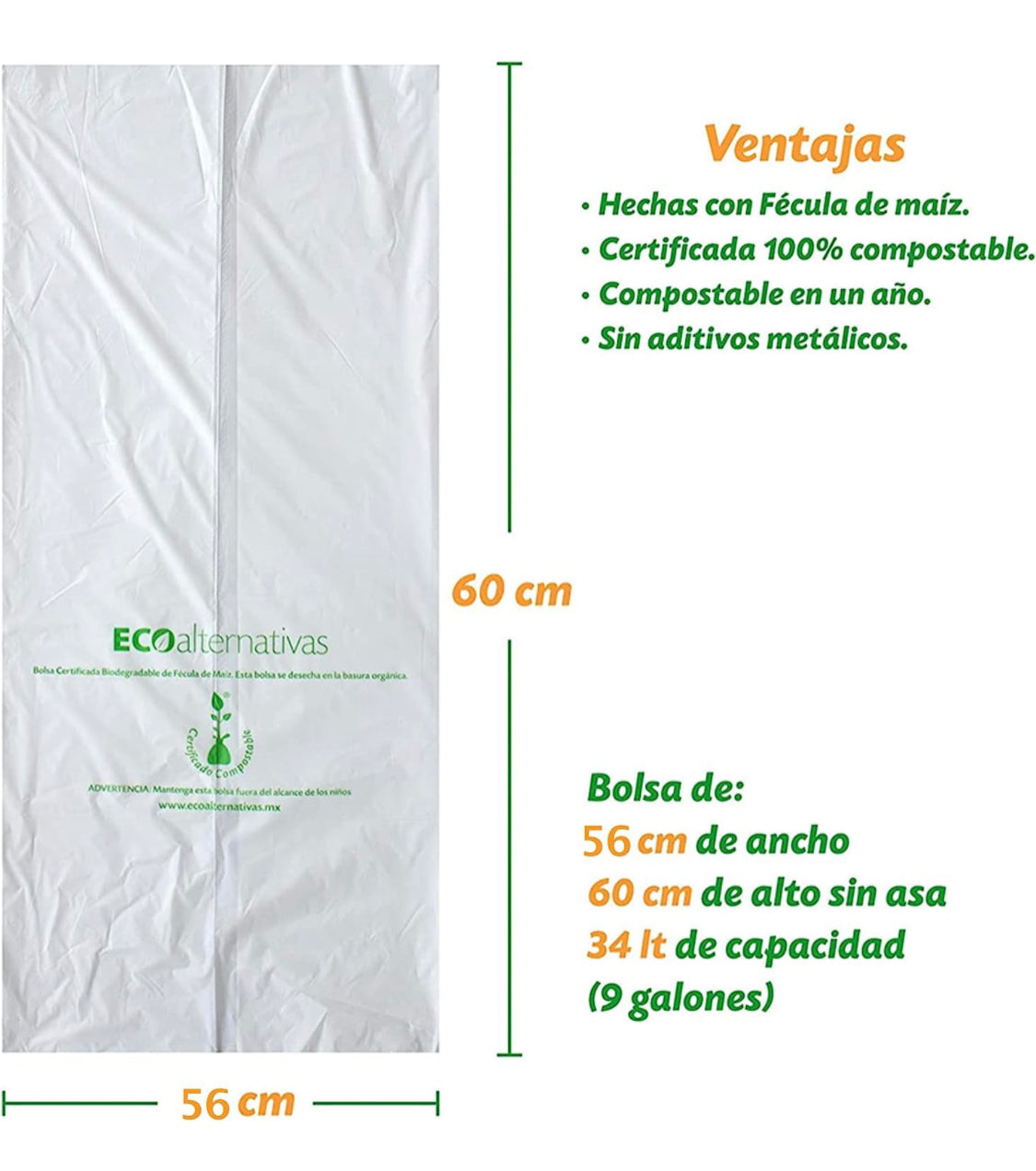 Bolsas Compostables y Biodegradables para Basura Medianas