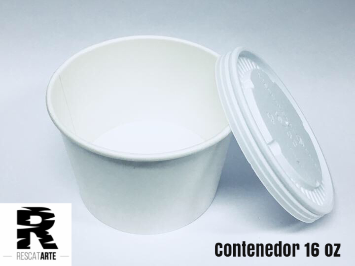 Contenedor desechable de 16 oz con tapa, elaborada en papel- 100% biodegradable