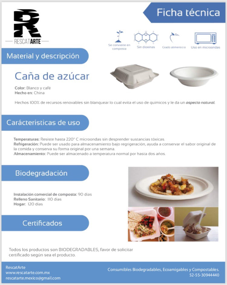 Platos Extendidos 9" de Caña de Azúcar