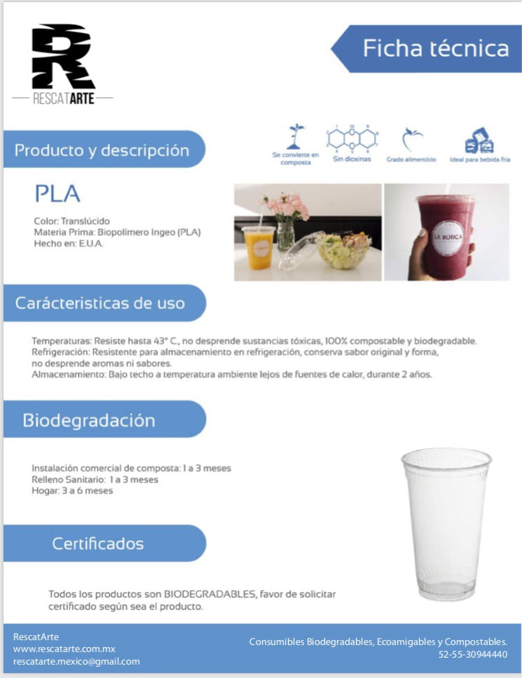 Tapa para Vaso 9oz / 12-20oz de PLA (Biodegradable) - Bebidas Frías
