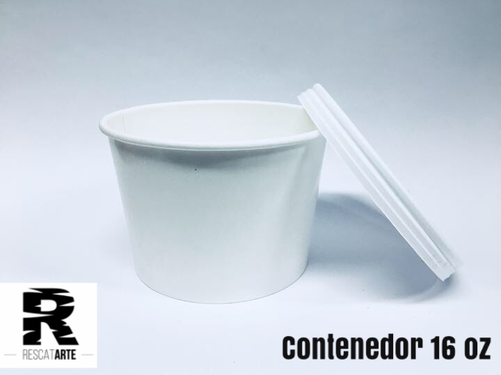 Contenedor desechable de 16 oz con tapa, elaborada en papel- 100% biodegradable